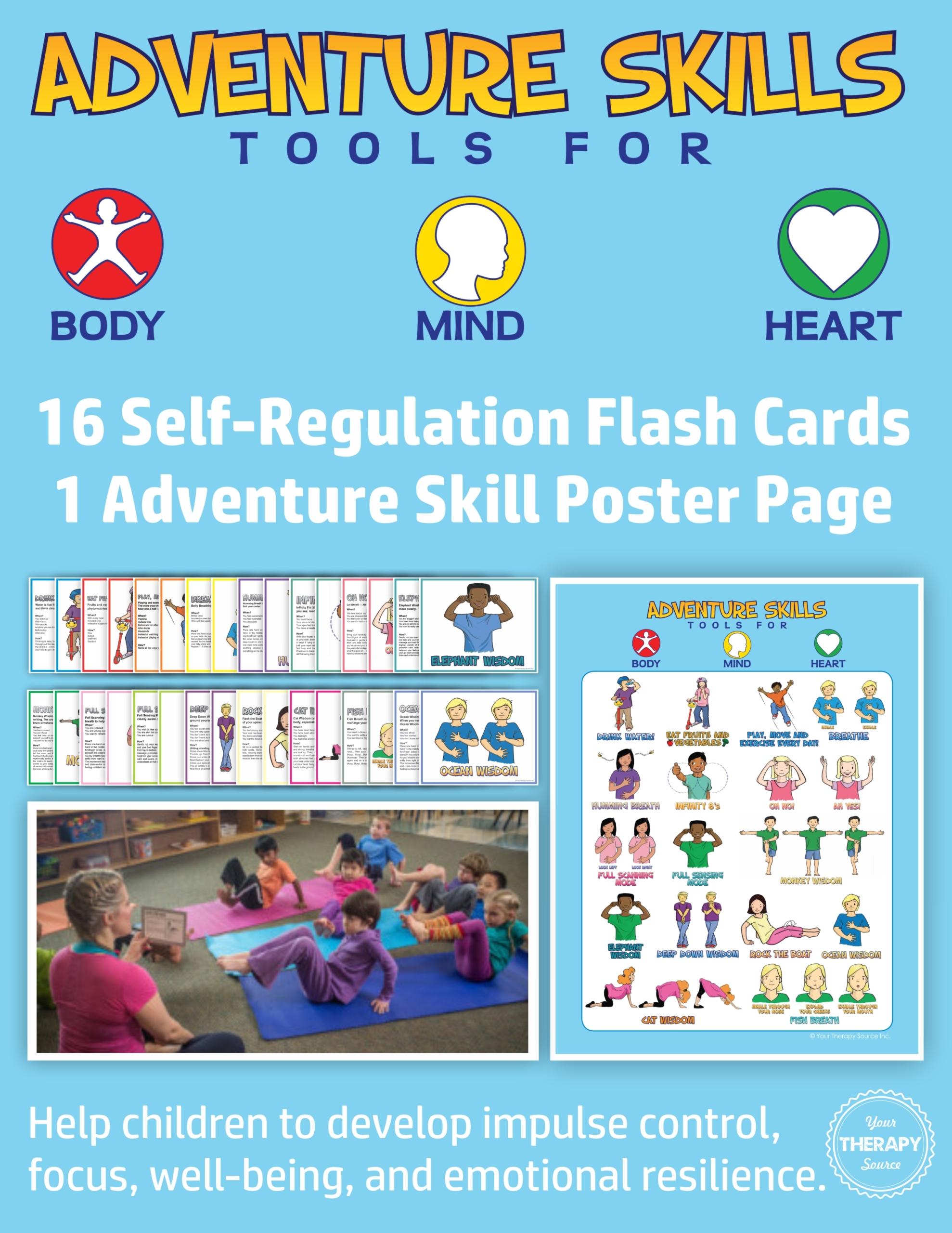 The Self-Regulation Flash Cards includes health lessons and self-regulation techniques that combine creative movement, yoga and Brain Gym(R).